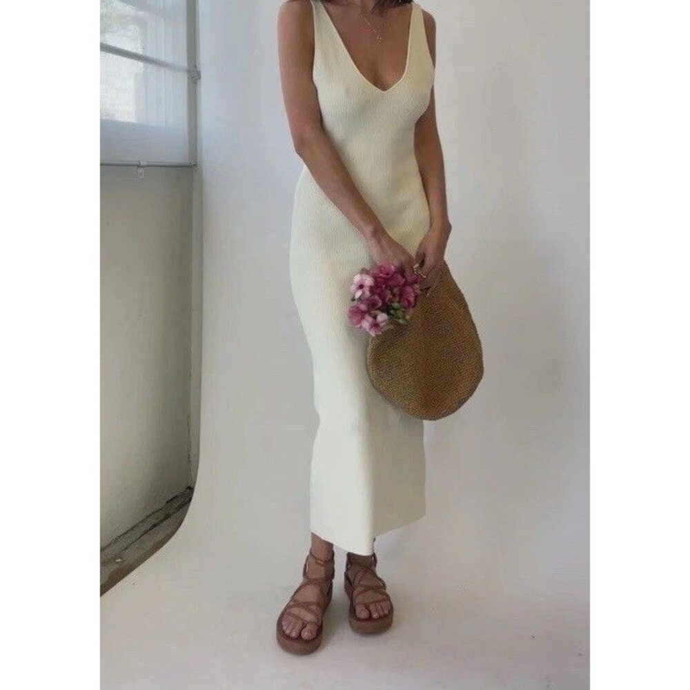 Free People Beach daniela Off White Knit Sleevess Maxi Dress Size Small - Picture 2 of 10